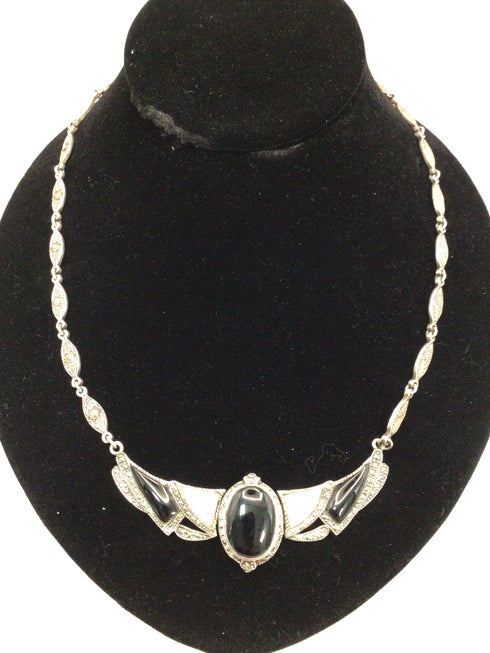 Vintage Art Deco Silver Onyx Necklace